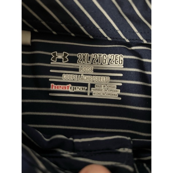Under Armour Mens Heatgear‎ Blue Striped Golf Polo Short Sleeve Shirt Size 2XL - Picture 3 of 7